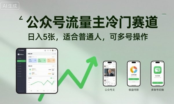 公众号流量主冷门赛道，日入5张，适合普通人，可多号操作-副业网