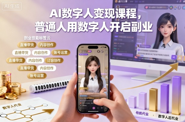 AI数字人变现课程，普通人用数字人开启副业-副业网