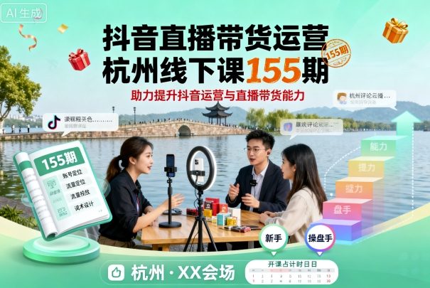 抖音直播带货运营杭州线下课155期，助力提升抖音运营与直播带货能力-副业网