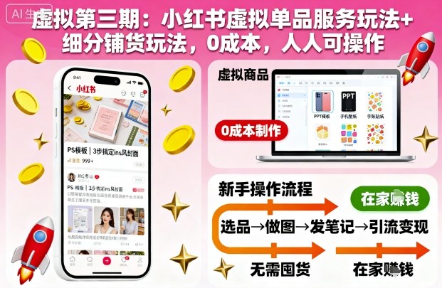 虚拟第三期：小红书虚拟单品服务玩法+细分铺货玩法，0成本，人人可操作(更新)-副业网