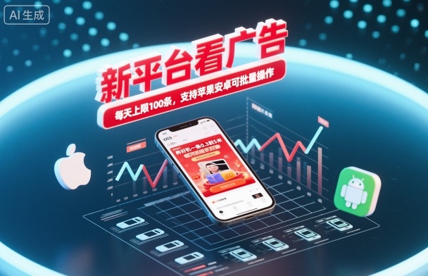 新平台看广告，养好机一条0.3到5米，每天上限100条，支持苹果安卓可批量操作-副业网