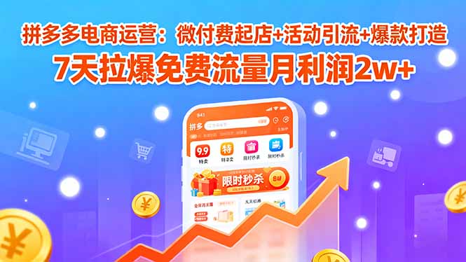 拼多多电商运营：微付费起店+活动引流+爆款打造 7天拉爆免费流量月利润2w+-副业网