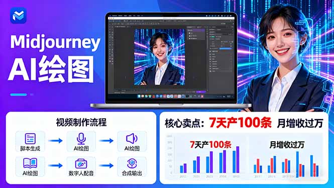 AI绘图照片开口说话视频制作：Midjourney+数字人，7天产100条月增收过万-副业网