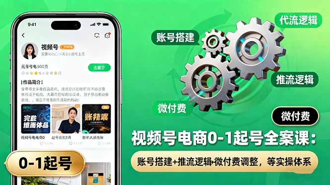 视频号电商0-1起号全案课：账号搭建+推流逻辑+微付费调整，等实操体系-副业网
