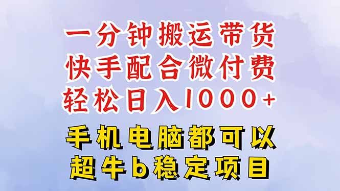 快手黑科技一分钟搬运带货，一刀不剪过原创，微付费投流玩法，轻松日入…-副业网