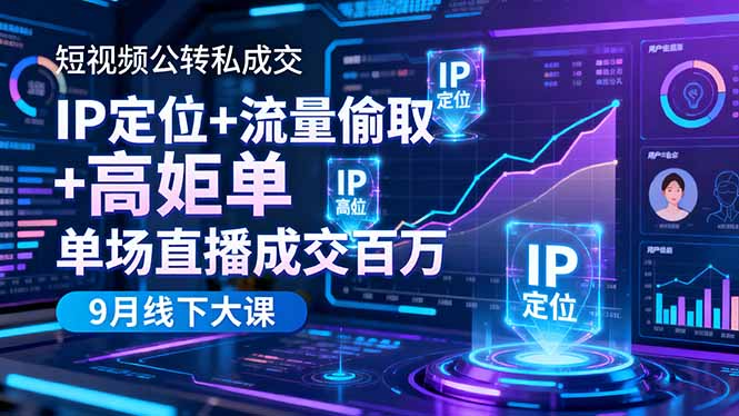 短视频公转私成交9月线下大课，IP定位+流量偷取+高客单，单场直播成交百万-副业网