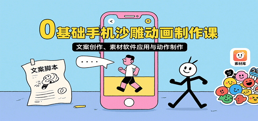 0基础手机沙雕动画制作课，文案创作、素材软件应用与动作制作-副业网