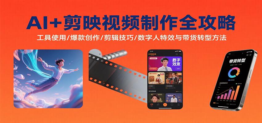 AI+剪映视频制作全攻略：工具使用/爆款创作/剪辑技巧/数字人特效与带货转型方法-副业网