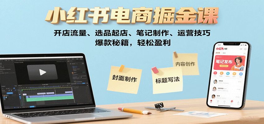 小红书电商掘金课：开店流量、选品起店、笔记制作、运营技巧，爆款秘籍，轻松盈利-副业网