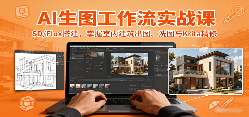 AI生图工作流实战课：SD/Flux搭建，掌握室内建筑出图、洗图与Krita精修-副业网