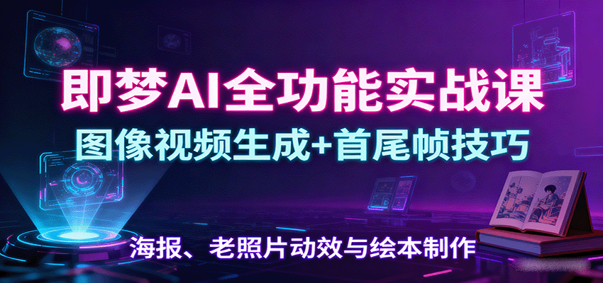 即梦AI全功能实战课：图像视频生成+首尾帧技巧，海报、老照片动效与绘本制作-副业网