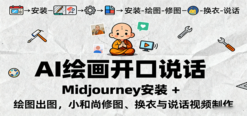 AI绘画开口说话，Midjourney安装 + 绘图出图，小和尚修图、换衣与说话视频制作-副业网