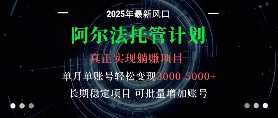 阿尔法托管计划 单账号月入3000-5000，长期稳定项目，新手小白轻松上手-副业网