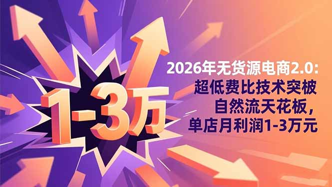 2026年无货源电商2.0：超低费比技术突破自然流天花板，单店月利润1-3万元-副业网