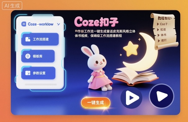 Coze扣子工作流一键生成童话皮克斯风格立体书视频，保姆级工作流搭建教程-副业网