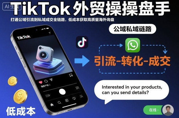TikTok外贸操盘手，打通公域引流到私域成交全链路，低成本获取高质量海外询盘-副业网
