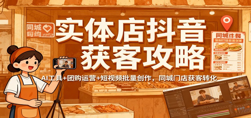 实体店抖音获客攻略：AI工具+团购运营+短视频批量创作，同城门店获客转化-副业网
