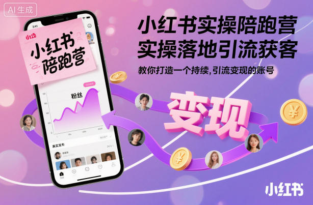 小红书实操陪跑营，实操落地引流获客，教你打造一个持续引流变现的账号-副业网