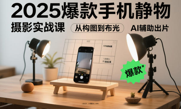 2025爆款手机静物摄影实战课，从构图到布光，不用贵设备，AI辅助出片-副业网
