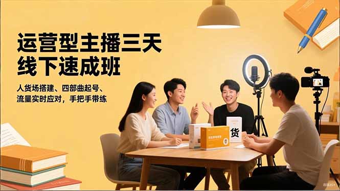 运营型主播三天线下班，人货场搭建,四部曲起号,流量实时应对，手把手带练-副业网