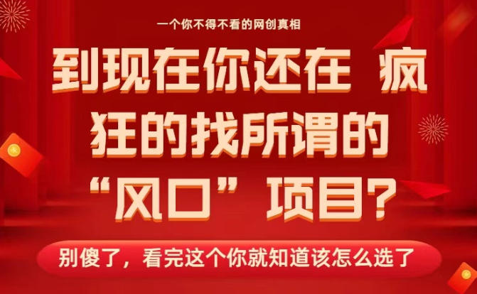 马上26年了，你还在找所谓的风口项目？别傻了，看完这个你全都懂了！【揭秘】-副业网