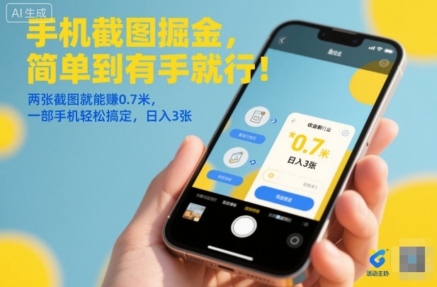 手机截图掘金，简单到有手就行！两张截图就能賺0.7米，一部手机轻松搞定，日入3张【揭秘】-副业网