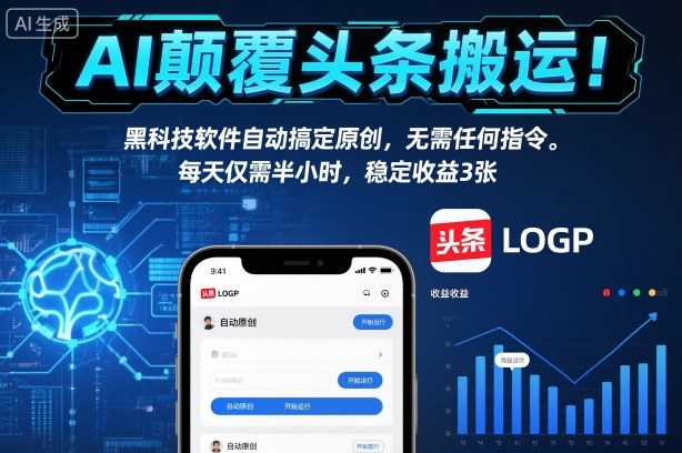 AI颠覆头条搬运！黑科技软件自动搞定原创，无需任何指令。每天仅需半小时，稳定收益3张【揭秘】-副业网