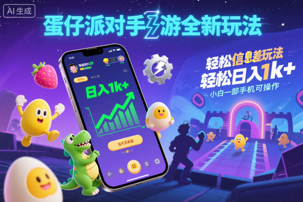 蛋仔派对手游全新玩法，轻松日入1k+，风口信息差玩法，当天见收益，小白一部手机可操作-副业网