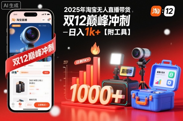 2025年淘宝无人直播带货，冲刺双12，日入1k+【附工具】【揭秘】-副业网