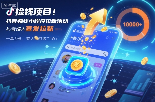 捡钱项目！抖音賺钱小程序拉新活动，抖音端内宣发拉新，一单3米，有人半个月搞了1W+-副业网
