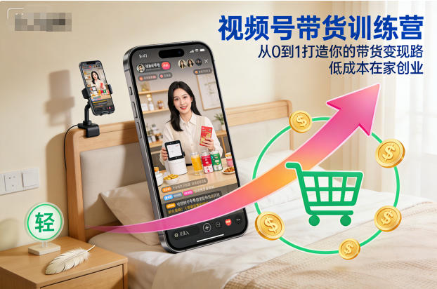 视频号带货训练营，从0到1打造你的带货变现路，低成本在家创业-副业网