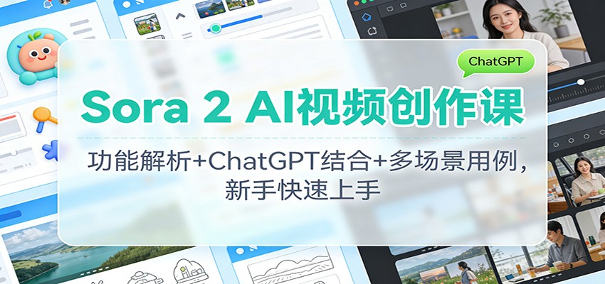 Sora 2 AI视频创作课：功能解析+ChatGPT结合+多场景用例，新手快速上手-副业网