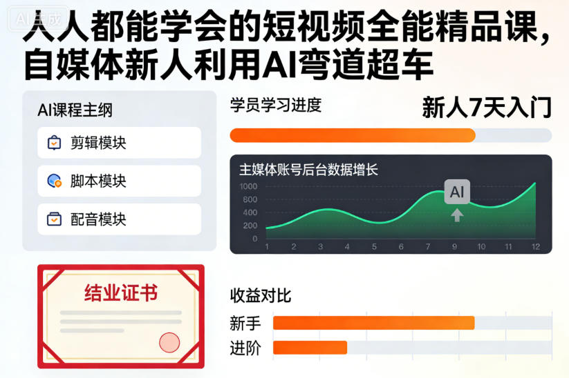 人人都能学会的短视频全能精品课，自媒体新人利用AI弯道超车-副业网