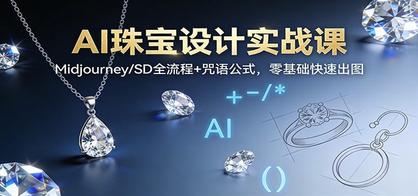 AI珠宝设计实战课：Midjourney/SD全流程+咒语公式，零基础快速出图-副业网