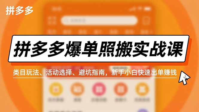 拼多多爆单照搬实战课，类目玩法、活动选择、避坑指南，新手小白快速出单赚钱-副业网