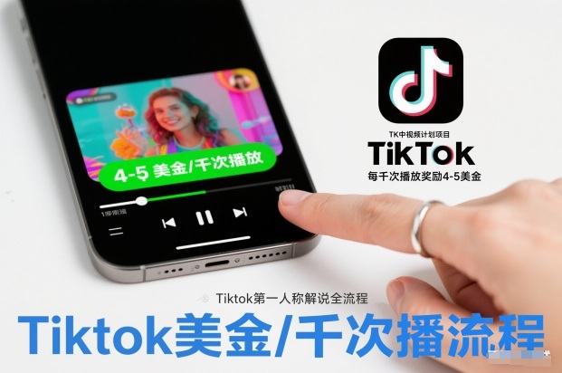 TK中视频计划项目，Tiktok第一人称解说流程，每干次播放奖励4-5美金-副业网
