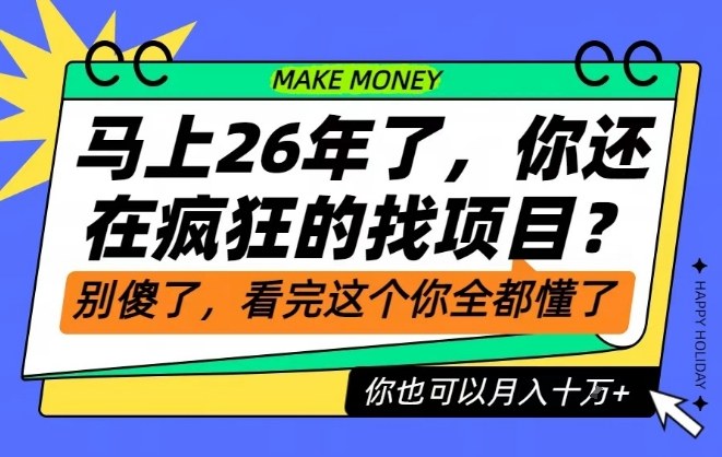 26年了，不要再疯狂的找项目了，看完这个你也可以月入十个W【揭秘】-副业网