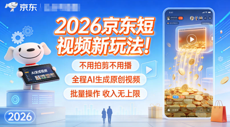 2026京东短视频新玩法！不用拍剪不用播，全程AI生成原创视频，批量操作收入无上限-副业网