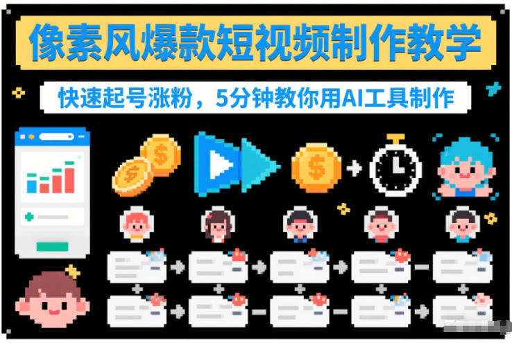 像素风爆款短视频制作教学，快速起号涨粉，5分钟教你用AI工具制作-副业网