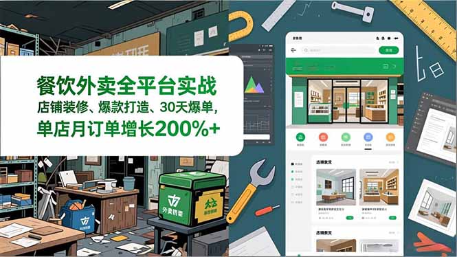 餐饮外卖全平台实战，店铺装修、爆款打造、30天爆单，手把手教学，单店月订单增长200%+-副业网