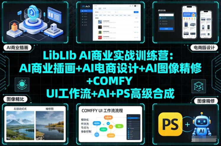 LibLIb AI商业实战训练营：AI商业插画+AI电商设计+AI图像精修+COMFY UI工作流+AI+PS高级合成-副业网