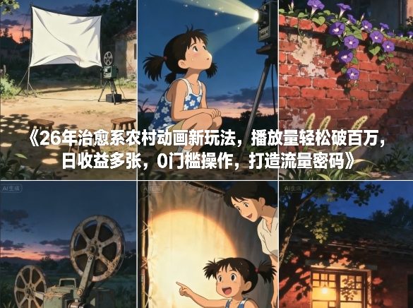 26年治愈系农村动画新玩法，播放量轻松破百万，日收益多张，0门槛操作，打造流量密码-副业网