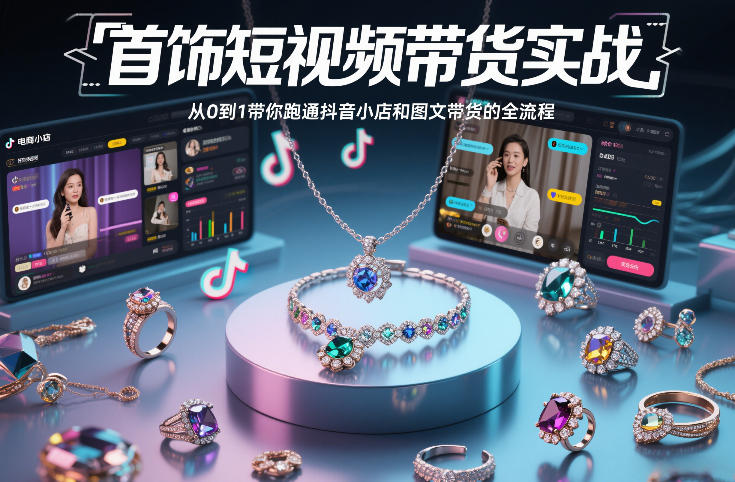 首饰短视频带货实战，从0到1带你跑通抖音小店和图文带货的全流程-副业网