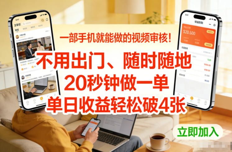 一部手机就能做的视频审核！不用出门，随时随地，20秒钟做一单，单日收益轻松破4张【揭秘】-副业网