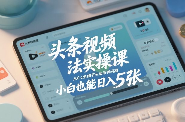 头条视频玩法实操课，从0-1全细节头条所有问题，小白也能日入5张-副业网