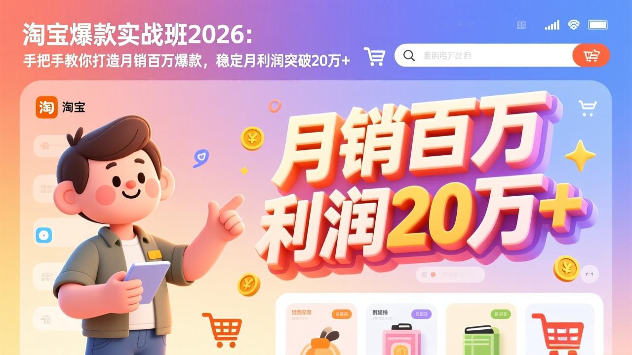 淘宝爆款实战班2026：手把手教你打造月销百万爆款，稳定月利润突破20万+-副业网