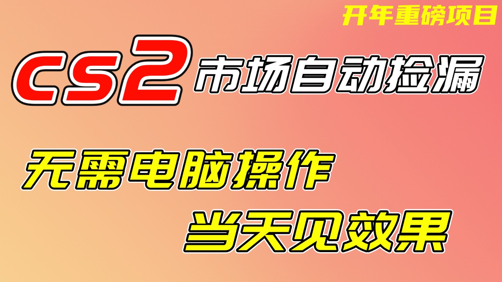 CS2市场挂机项，无需电脑操作，无需进入游戏，当天见效果，支持任何形式验证-副业网