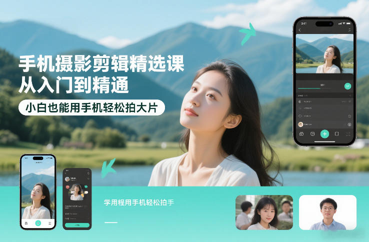 手机摄影剪辑精选课，从入门到精通，小白也能用手机轻松拍大片-副业网