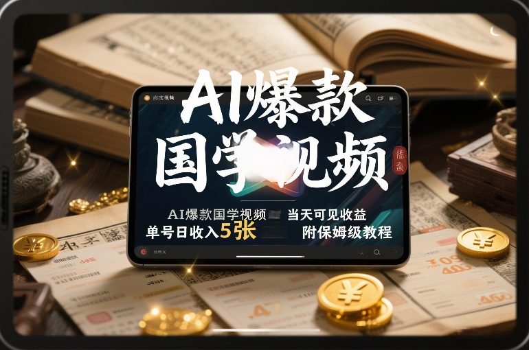 AI爆款国学视频，独家起号方法，小白直接上手，当天可见收益，单号日收入5张+附保姆级教程-副业网