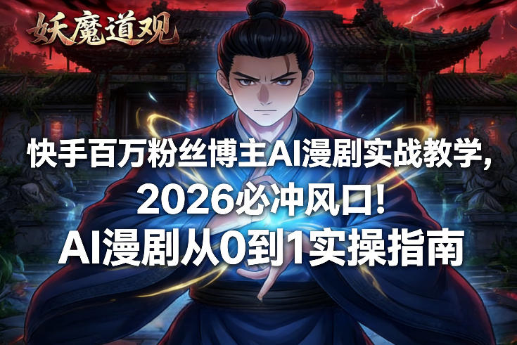 快手百万粉丝博主AI漫剧实战教学，2026必冲风口！AI漫剧从0到1实操指南-副业网